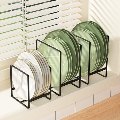 Plate Organizer for Cabinet -2Pack,Dish Rack Organizer for Cabinet Kitchen Countertop Drawer Space Saver，8 Slots Vertical Dish Plate Holder Storage Rack, Kitchen Housewarming Gifts for Women (White)