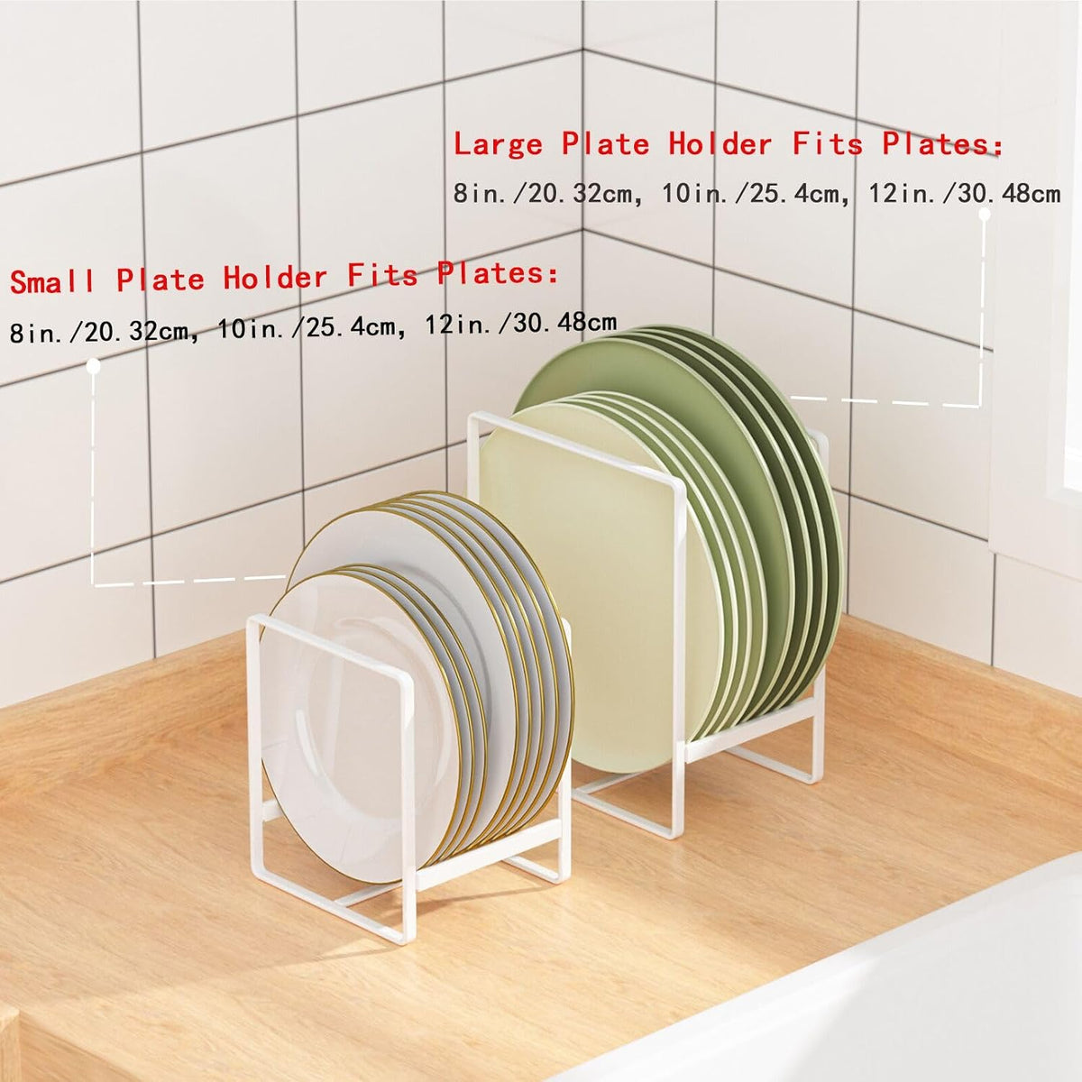 Plate Organizer for Cabinet -2Pack,Dish Rack Organizer for Cabinet Kitchen Countertop Drawer Space Saver，8 Slots Vertical Dish Plate Holder Storage Rack, Kitchen Housewarming Gifts for Women (White)