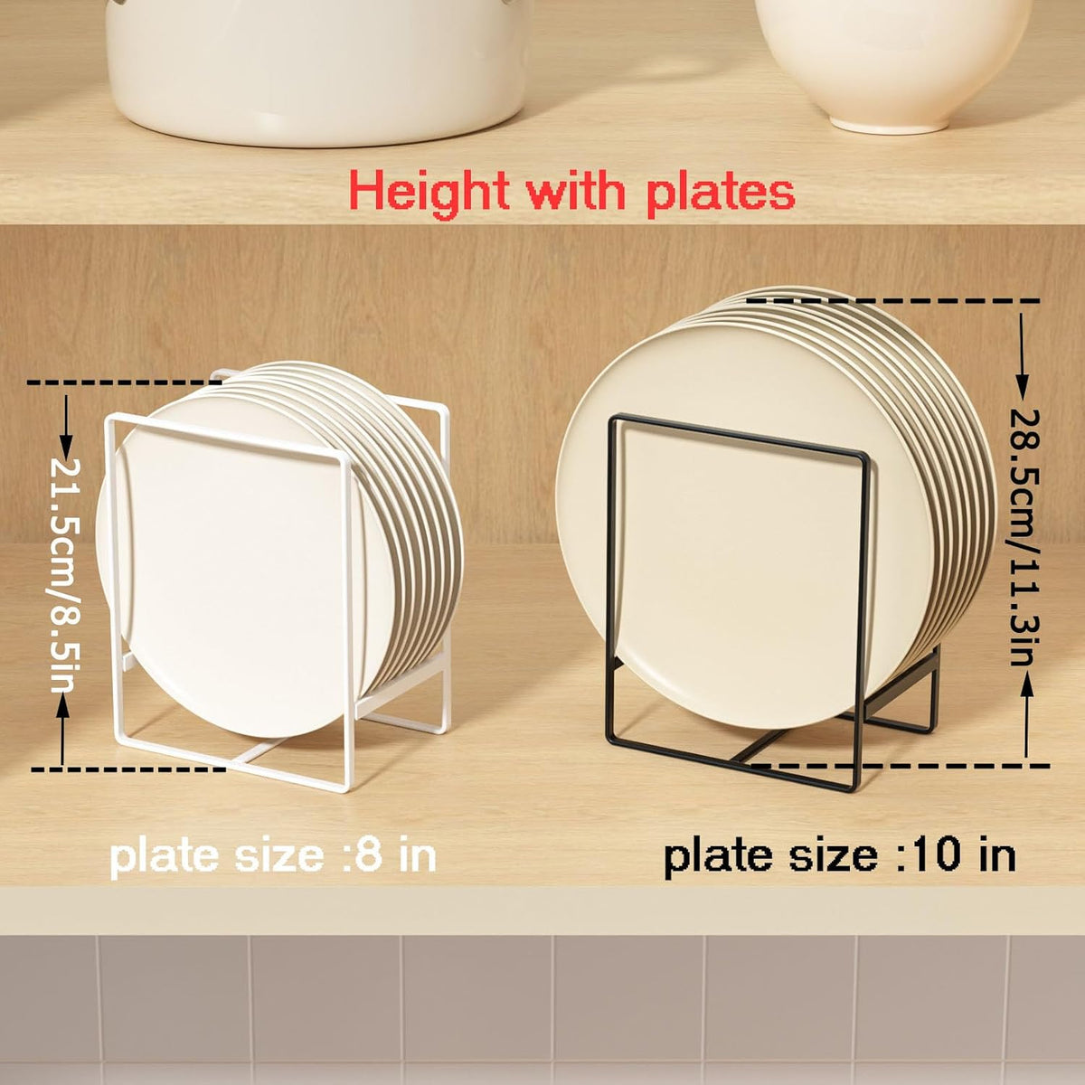Plate Organizer for Cabinet -2Pack,Dish Rack Organizer for Cabinet Kitchen Countertop Drawer Space Saver，8 Slots Vertical Dish Plate Holder Storage Rack, Kitchen Housewarming Gifts for Women (White)