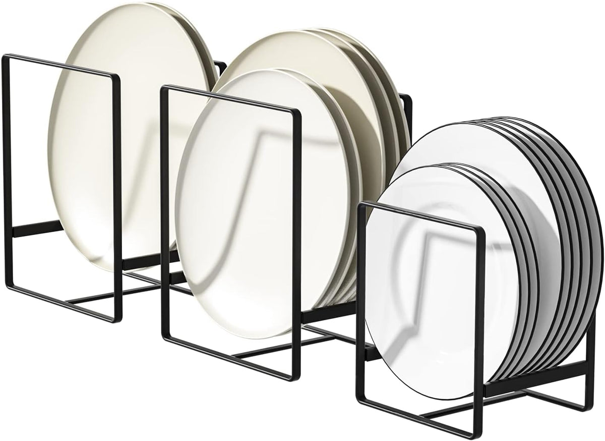 Plate Organizer for Cabinet -2Pack,Dish Rack Organizer for Cabinet Kitchen Countertop Drawer Space Saver，8 Slots Vertical Dish Plate Holder Storage Rack, Kitchen Housewarming Gifts for Women (White)