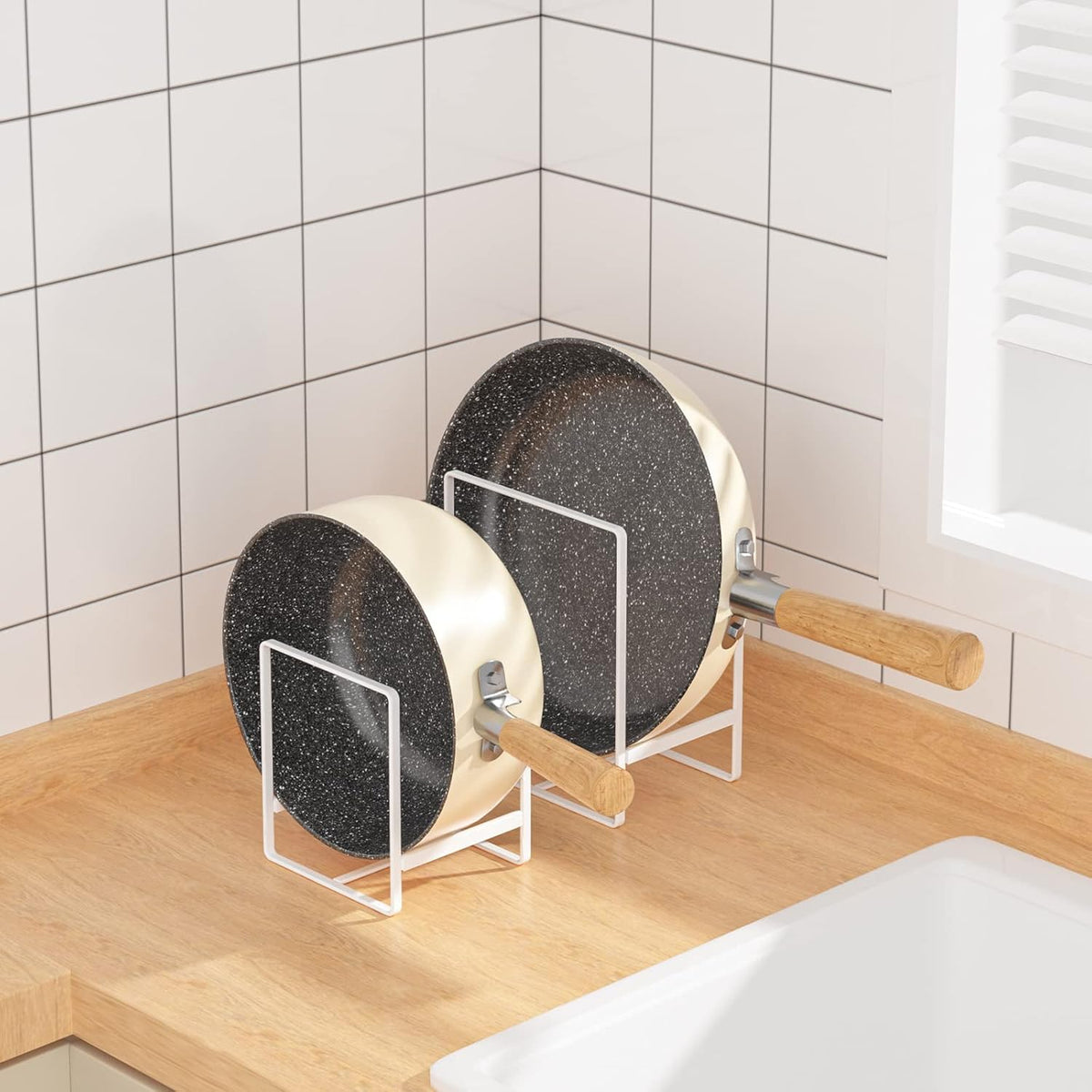 Plate Organizer for Cabinet -2Pack,Dish Rack Organizer for Cabinet Kitchen Countertop Drawer Space Saver，8 Slots Vertical Dish Plate Holder Storage Rack, Kitchen Housewarming Gifts for Women (White)