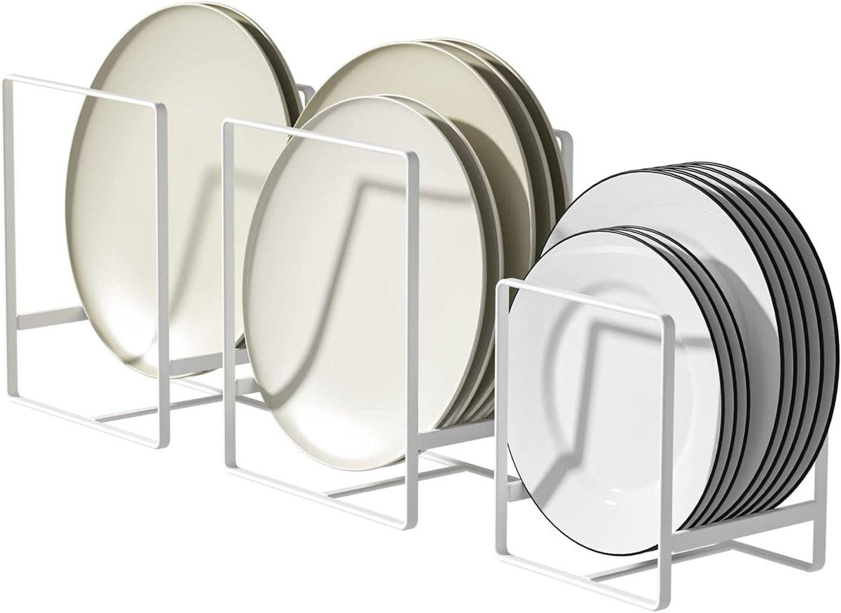 Plate Organizer for Cabinet -2Pack,Dish Rack Organizer for Cabinet Kitchen Countertop Drawer Space Saver，8 Slots Vertical Dish Plate Holder Storage Rack, Kitchen Housewarming Gifts for Women (White)
