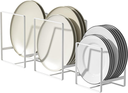 Plate Organizer for Cabinet -2Pack,Dish Rack Organizer for Cabinet Kitchen Countertop Drawer Space Saver，8 Slots Vertical Dish Plate Holder Storage Rack, Kitchen Housewarming Gifts for Women (White)