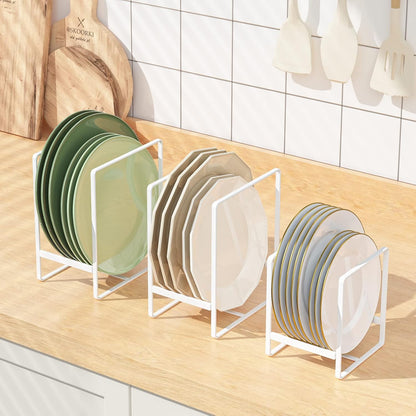 Plate Organizer for Cabinet -2Pack,Dish Rack Organizer for Cabinet Kitchen Countertop Drawer Space Saver，8 Slots Vertical Dish Plate Holder Storage Rack, Kitchen Housewarming Gifts for Women (White)