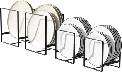 Plate Organizer for Cabinet -2Pack,Dish Rack Organizer for Cabinet Kitchen Countertop Drawer Space Saver，8 Slots Vertical Dish Plate Holder Storage Rack, Kitchen Housewarming Gifts for Women (White)