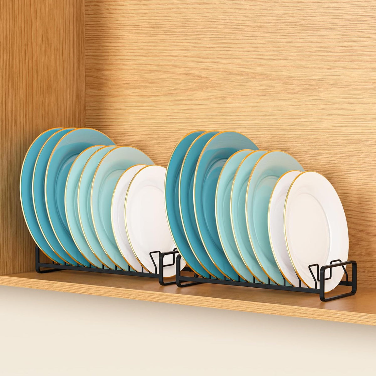 Plate Organizer for Cabinet -2Pack,Dish Rack Organizer for Cabinet Kitchen Countertop Drawer Space Saver，8 Slots Vertical Dish Plate Holder Storage Rack, Kitchen Housewarming Gifts for Women (White)