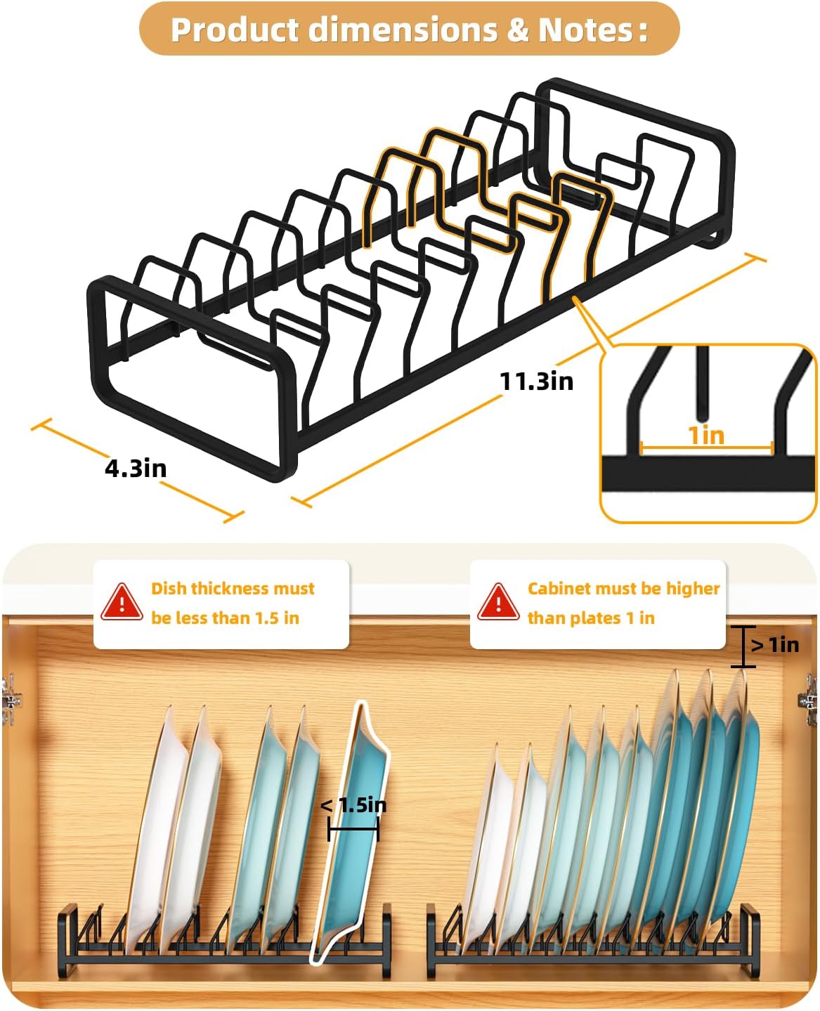 Plate Organizer for Cabinet -2Pack,Dish Rack Organizer for Cabinet Kitchen Countertop Drawer Space Saver，8 Slots Vertical Dish Plate Holder Storage Rack, Kitchen Housewarming Gifts for Women (White)
