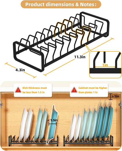 Plate Organizer for Cabinet -2Pack,Dish Rack Organizer for Cabinet Kitchen Countertop Drawer Space Saver，8 Slots Vertical Dish Plate Holder Storage Rack, Kitchen Housewarming Gifts for Women (White)