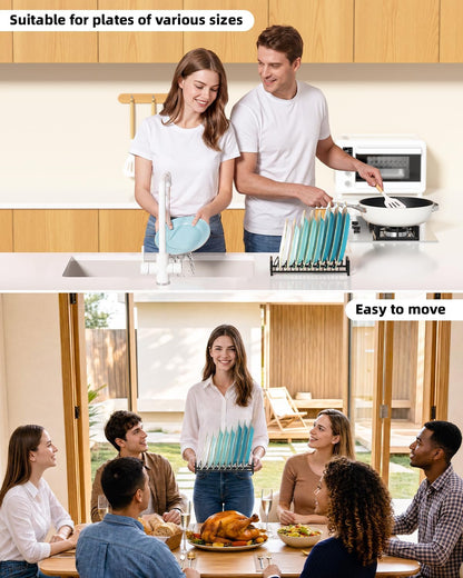 Plate Organizer for Cabinet -2Pack,Dish Rack Organizer for Cabinet Kitchen Countertop Drawer Space Saver，8 Slots Vertical Dish Plate Holder Storage Rack, Kitchen Housewarming Gifts for Women (White)