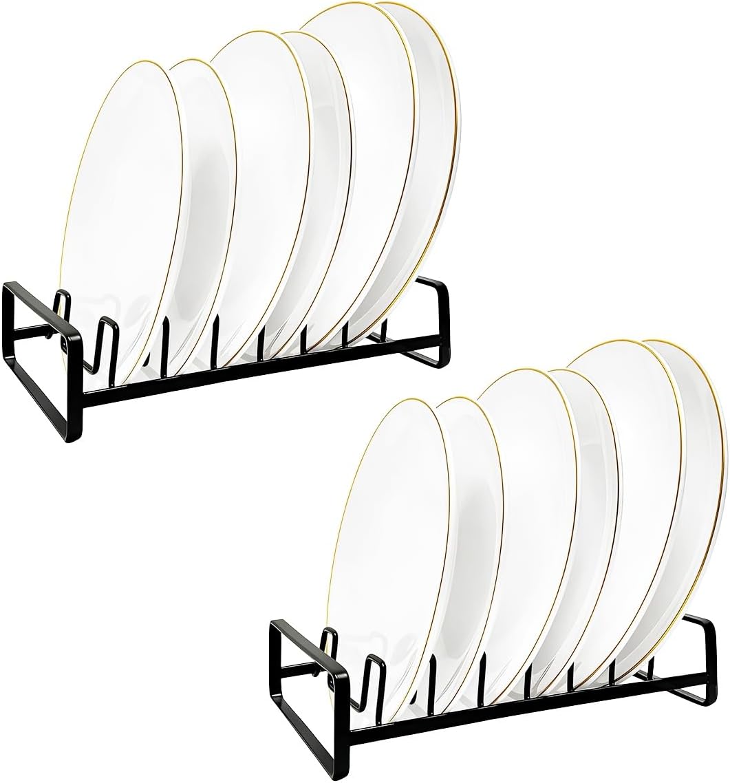 Plate Organizer for Cabinet -2Pack,Dish Rack Organizer for Cabinet Kitchen Countertop Drawer Space Saver，8 Slots Vertical Dish Plate Holder Storage Rack, Kitchen Housewarming Gifts for Women (White)