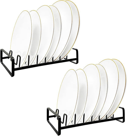 Plate Organizer for Cabinet -2Pack,Dish Rack Organizer for Cabinet Kitchen Countertop Drawer Space Saver，8 Slots Vertical Dish Plate Holder Storage Rack, Kitchen Housewarming Gifts for Women (White)