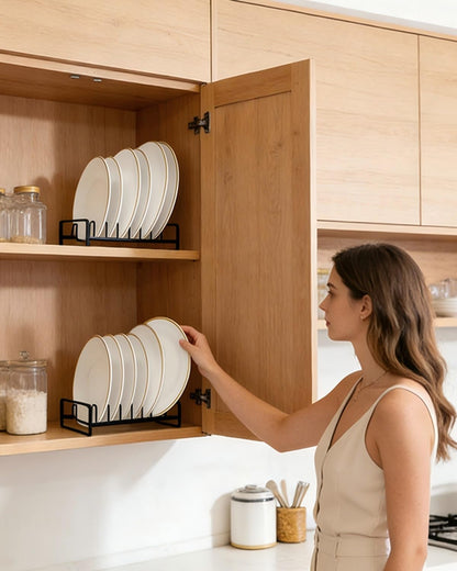 Plate Organizer for Cabinet -2Pack,Dish Rack Organizer for Cabinet Kitchen Countertop Drawer Space Saver，8 Slots Vertical Dish Plate Holder Storage Rack, Kitchen Housewarming Gifts for Women (White)