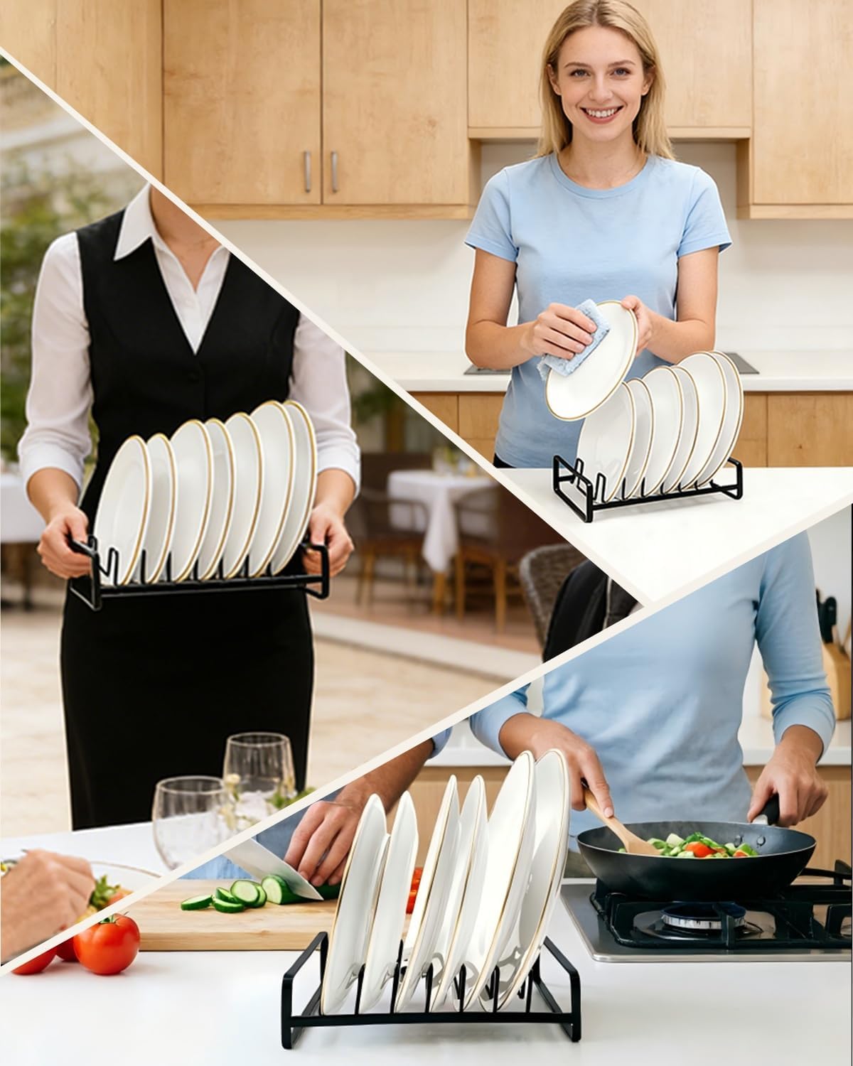 Plate Organizer for Cabinet -2Pack,Dish Rack Organizer for Cabinet Kitchen Countertop Drawer Space Saver，8 Slots Vertical Dish Plate Holder Storage Rack, Kitchen Housewarming Gifts for Women (White)