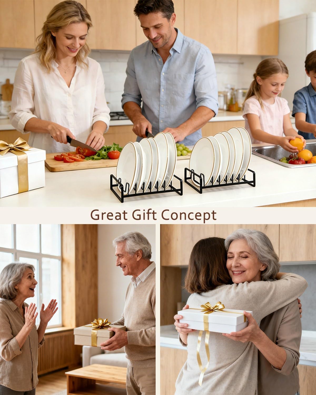 Plate Organizer for Cabinet -2Pack,Dish Rack Organizer for Cabinet Kitchen Countertop Drawer Space Saver，8 Slots Vertical Dish Plate Holder Storage Rack, Kitchen Housewarming Gifts for Women (White)