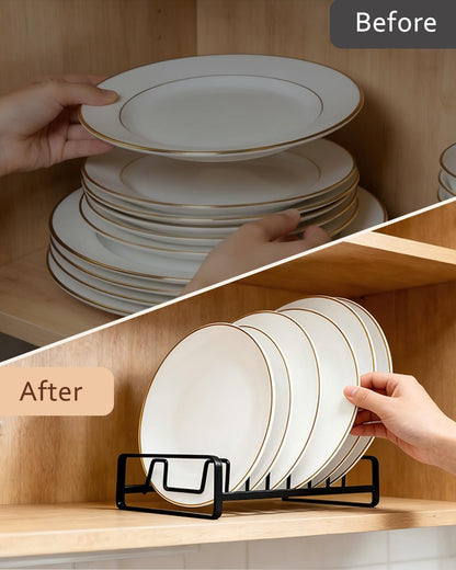 Plate Organizer for Cabinet -2Pack,Dish Rack Organizer for Cabinet Kitchen Countertop Drawer Space Saver，8 Slots Vertical Dish Plate Holder Storage Rack, Kitchen Housewarming Gifts for Women (White)