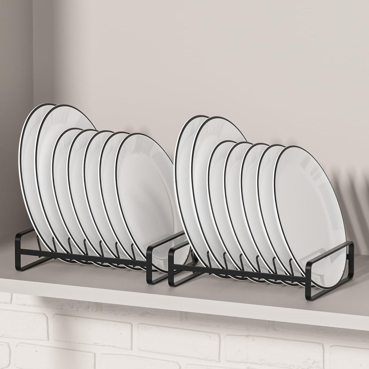 Plate Organizer for Cabinet -2Pack,Dish Rack Organizer for Cabinet Kitchen Countertop Drawer Space Saver，8 Slots Vertical Dish Plate Holder Storage Rack, Kitchen Housewarming Gifts for Women (White)
