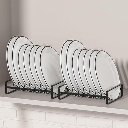 Plate Organizer for Cabinet -2Pack,Dish Rack Organizer for Cabinet Kitchen Countertop Drawer Space Saver，8 Slots Vertical Dish Plate Holder Storage Rack, Kitchen Housewarming Gifts for Women (White)
