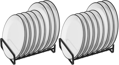 Plate Organizer for Cabinet -2Pack,Dish Rack Organizer for Cabinet Kitchen Countertop Drawer Space Saver，8 Slots Vertical Dish Plate Holder Storage Rack, Kitchen Housewarming Gifts for Women (White)