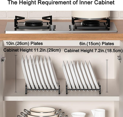Plate Organizer for Cabinet -2Pack,Dish Rack Organizer for Cabinet Kitchen Countertop Drawer Space Saver，8 Slots Vertical Dish Plate Holder Storage Rack, Kitchen Housewarming Gifts for Women (White)