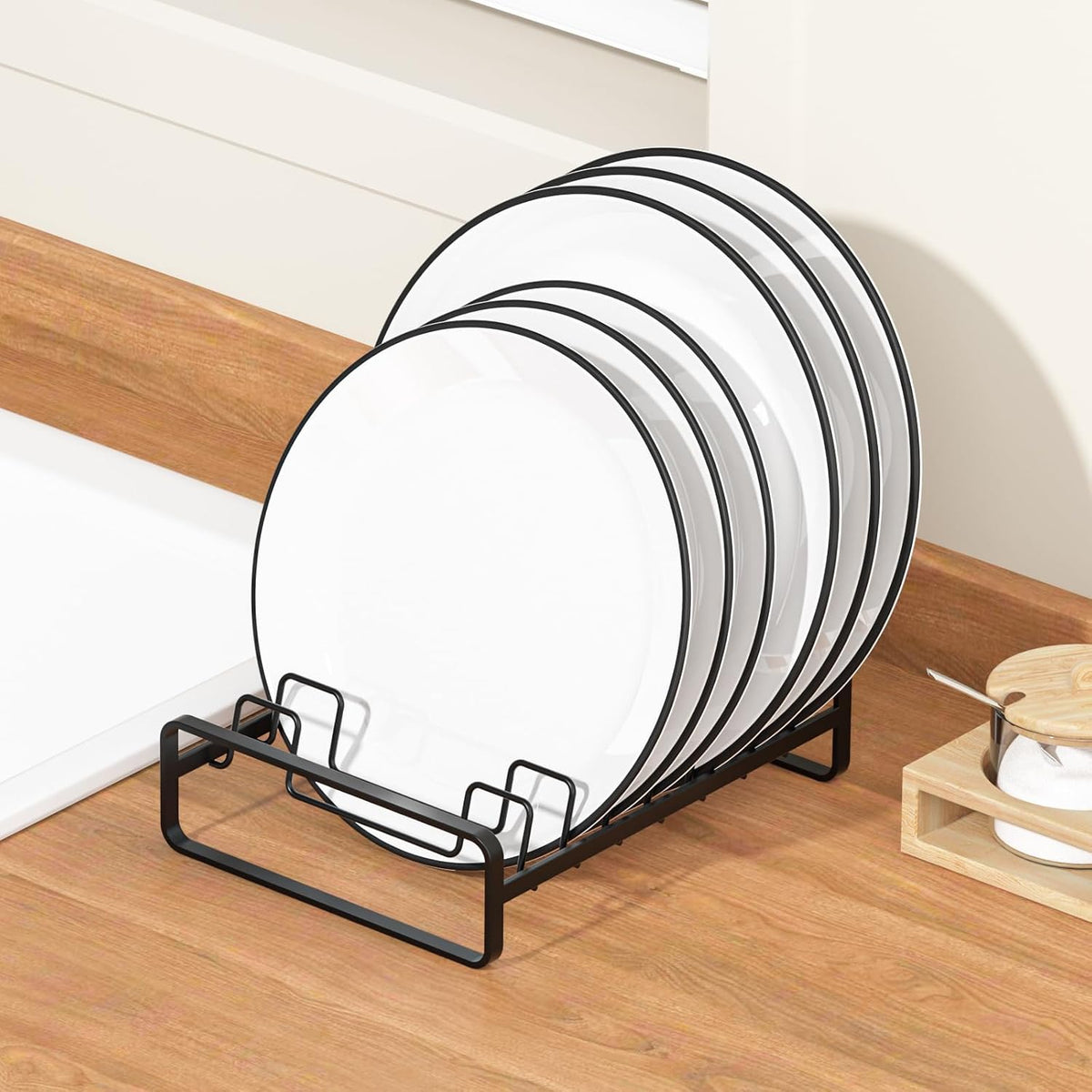 Plate Organizer for Cabinet -2Pack,Dish Rack Organizer for Cabinet Kitchen Countertop Drawer Space Saver，8 Slots Vertical Dish Plate Holder Storage Rack, Kitchen Housewarming Gifts for Women (White)