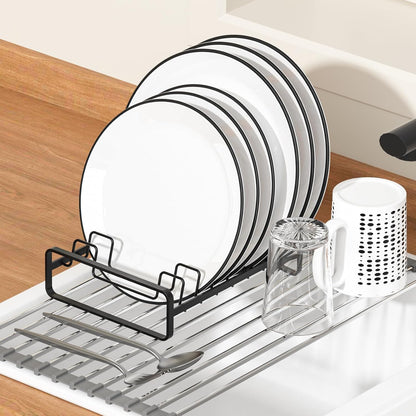 Plate Organizer for Cabinet -2Pack,Dish Rack Organizer for Cabinet Kitchen Countertop Drawer Space Saver，8 Slots Vertical Dish Plate Holder Storage Rack, Kitchen Housewarming Gifts for Women (White)