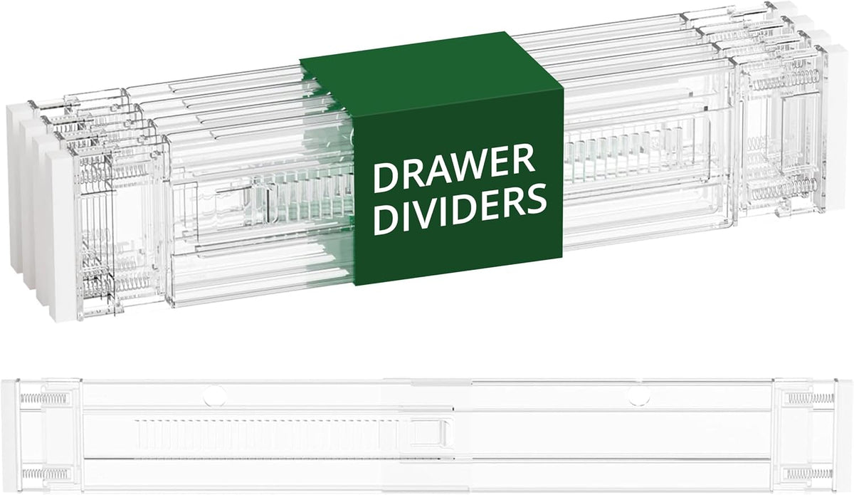 Bamboo Drawer Dividers Organizers, Adjustable Drawer Separator Splitters, 17–22 Inches Expandable Drawer Divider Organizer for Large Utensils, Kitchen, Bedroom, Dresser & Office Drawers 4-Pack