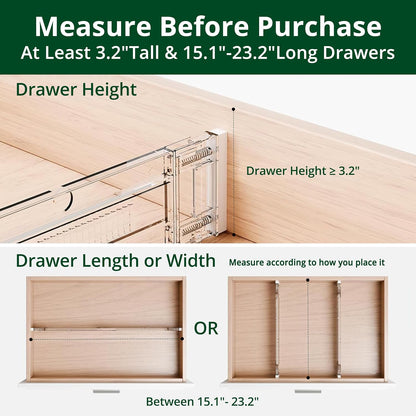 Bamboo Drawer Dividers Organizers, Adjustable Drawer Separator Splitters, 17–22 Inches Expandable Drawer Divider Organizer for Large Utensils, Kitchen, Bedroom, Dresser & Office Drawers 4-Pack