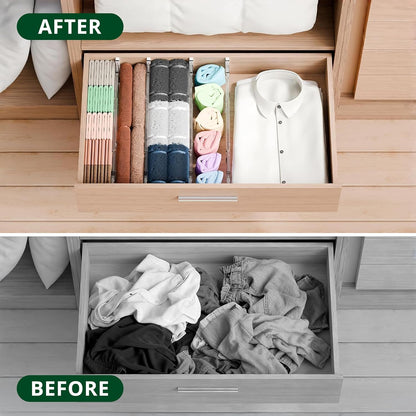 Bamboo Drawer Dividers Organizers, Adjustable Drawer Separator Splitters, 17–22 Inches Expandable Drawer Divider Organizer for Large Utensils, Kitchen, Bedroom, Dresser & Office Drawers 4-Pack