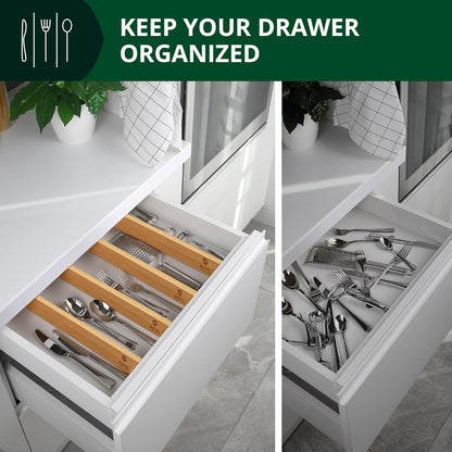 Bamboo Drawer Dividers Organizers, Adjustable Drawer Separator Splitters, 17–22 Inches Expandable Drawer Divider Organizer for Large Utensils, Kitchen, Bedroom, Dresser & Office Drawers 4-Pack