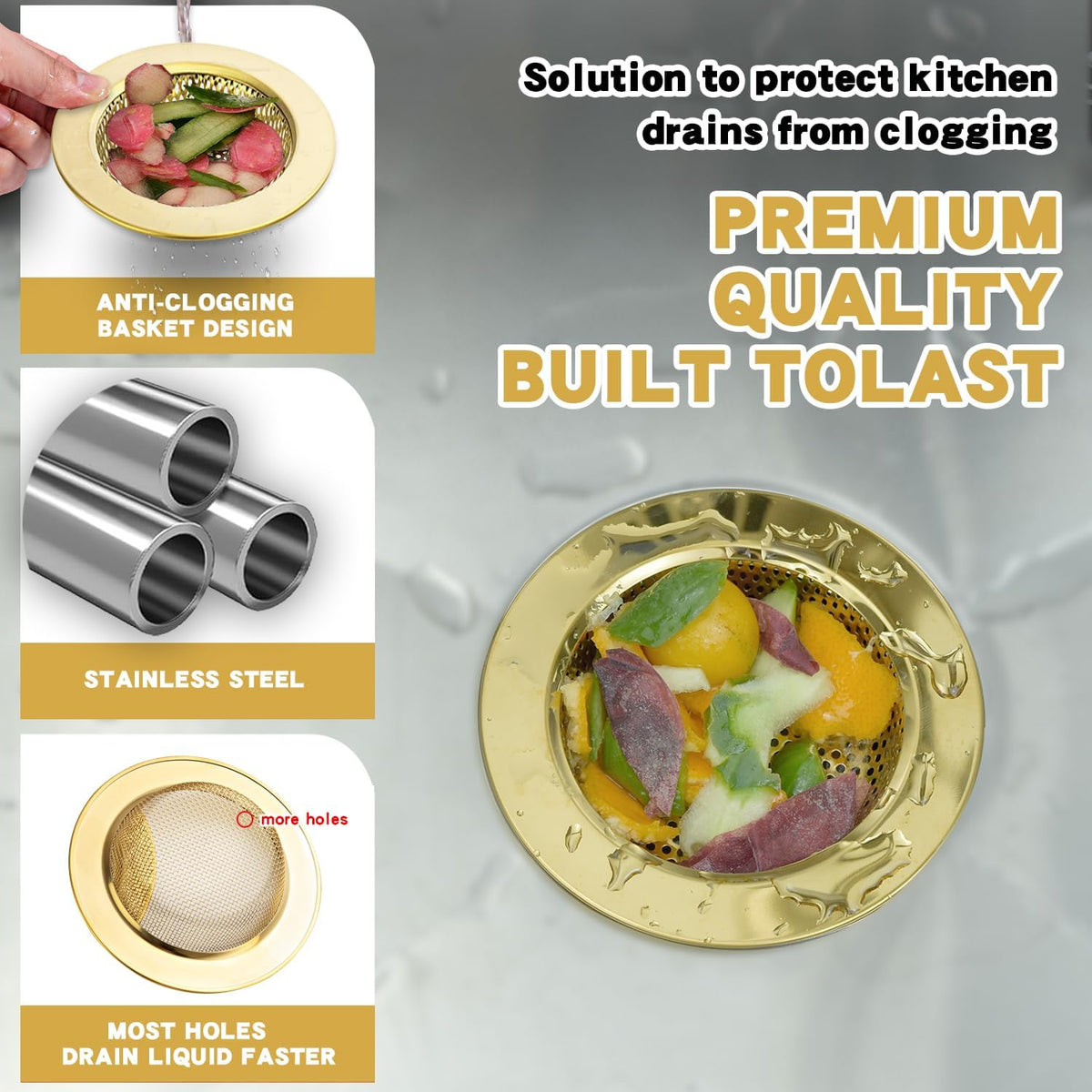 4.4" Kitchen Sink Strainer Stainless Steel Dual Mesh Drain Filter