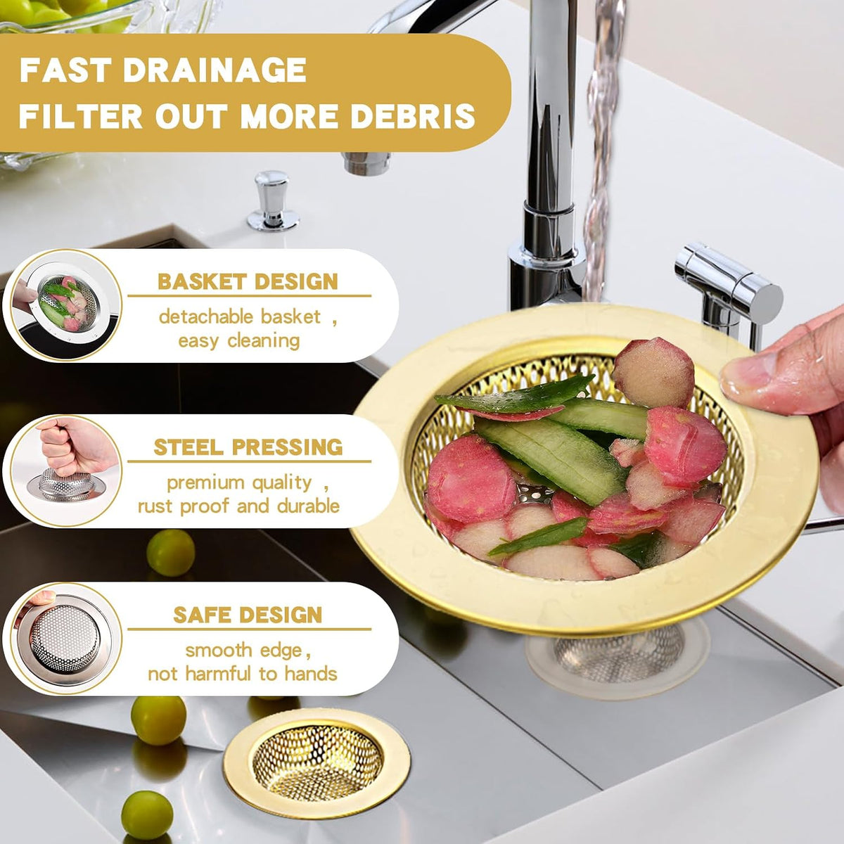 4.4" Kitchen Sink Strainer Stainless Steel Dual Mesh Drain Filter