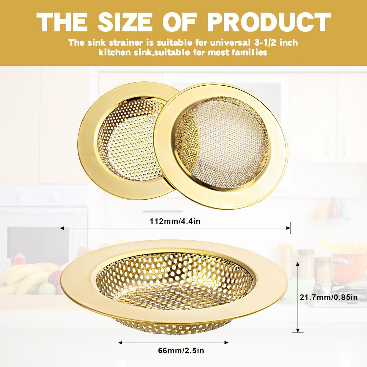 4.4" Kitchen Sink Strainer Stainless Steel Dual Mesh Drain Filter