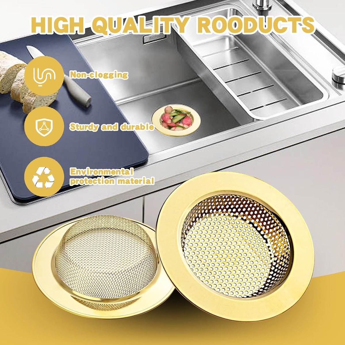 4.4" Kitchen Sink Strainer Stainless Steel Dual Mesh Drain Filter