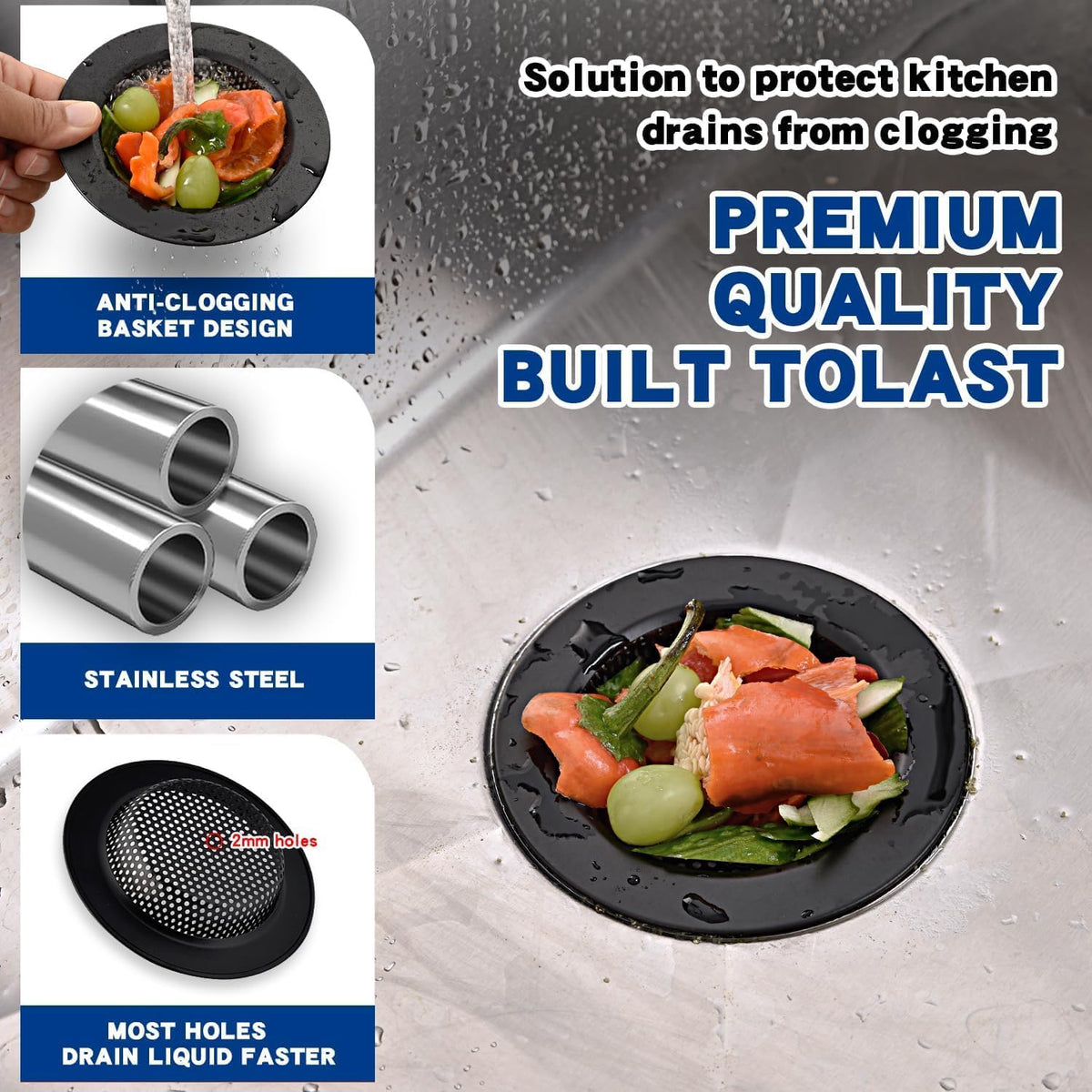 4.4" Kitchen Sink Strainer Stainless Steel Dual Mesh Drain Filter
