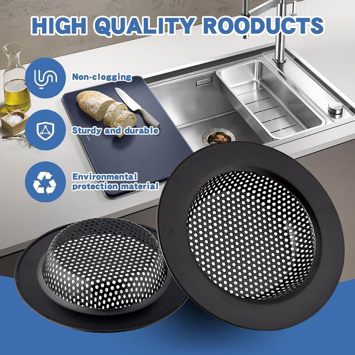4.4" Kitchen Sink Strainer Stainless Steel Dual Mesh Drain Filter