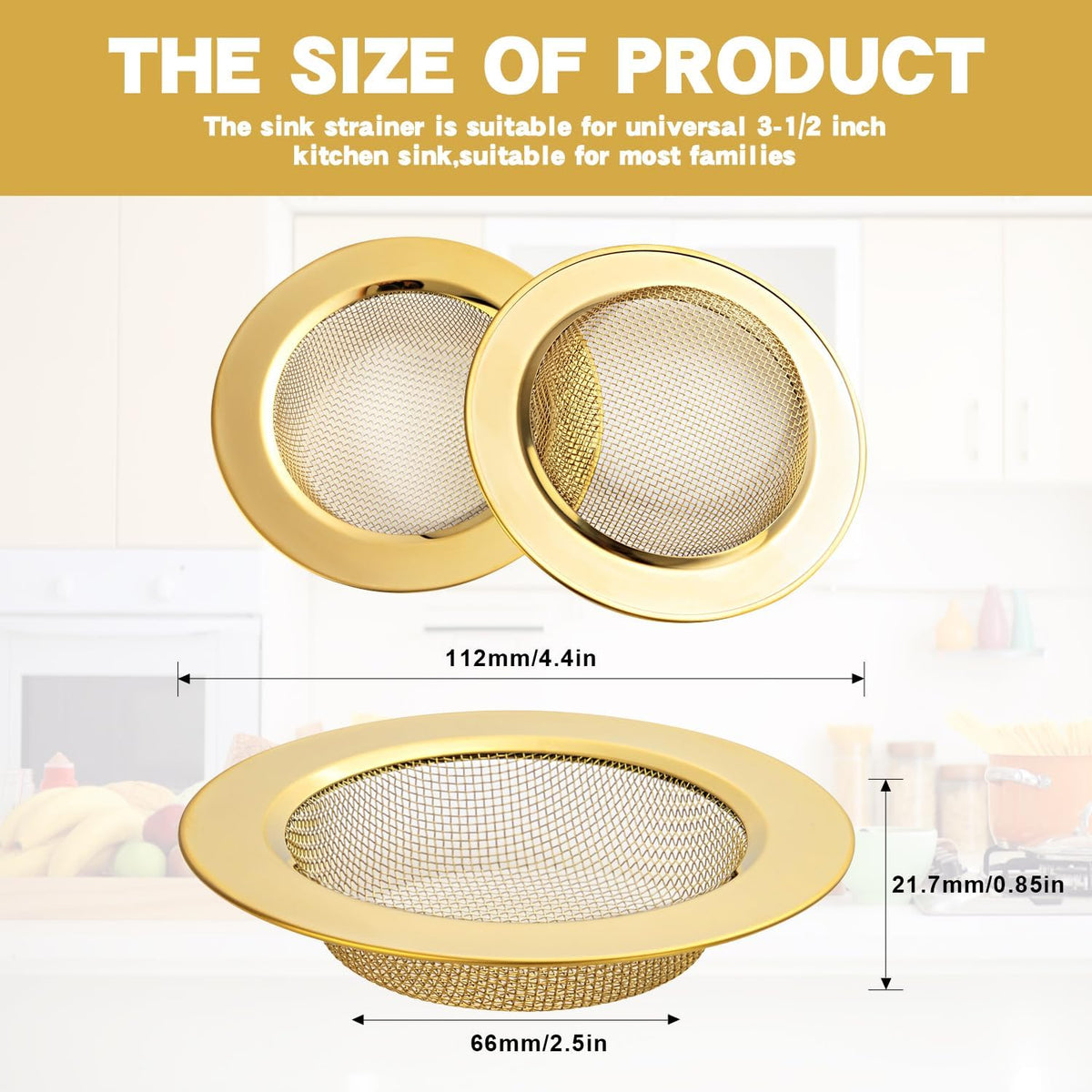 4.4" Kitchen Sink Strainer Stainless Steel Dual Mesh Drain Filter