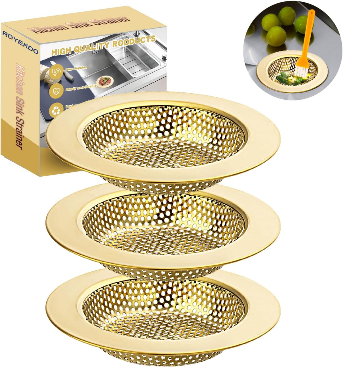 4.4" Kitchen Sink Strainer Stainless Steel Dual Mesh Drain Filter
