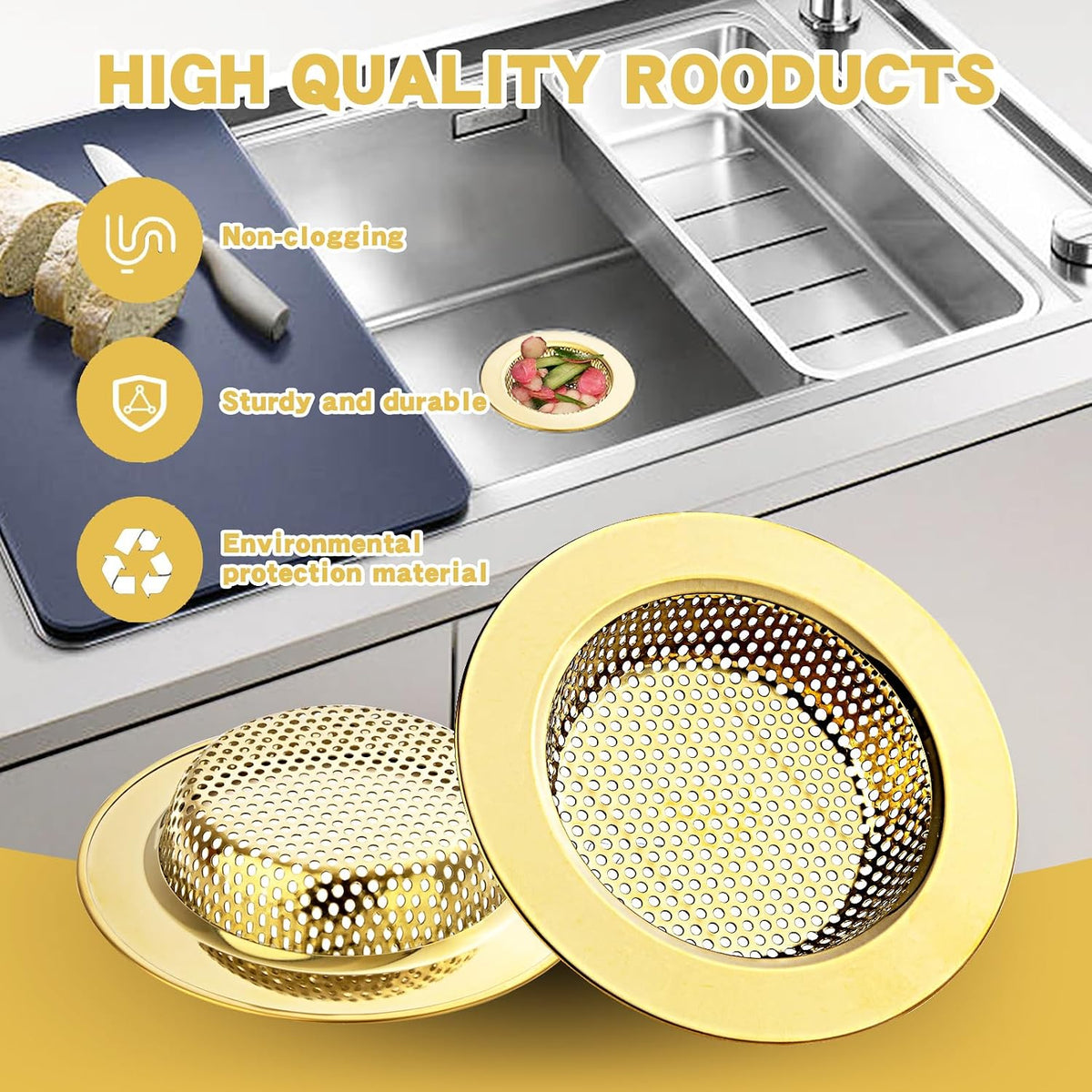 4.4" Kitchen Sink Strainer Stainless Steel Dual Mesh Drain Filter