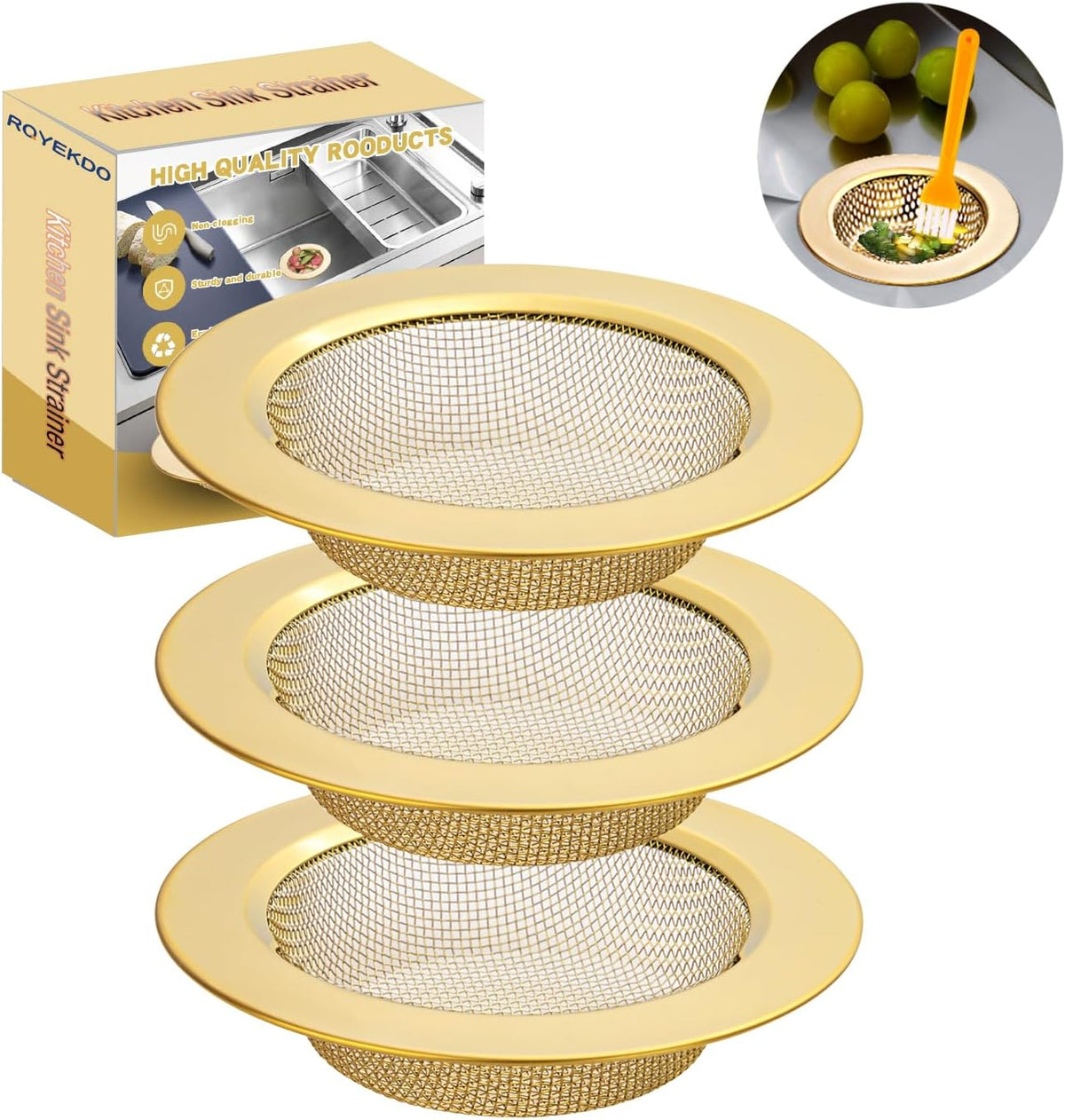 4.4" Kitchen Sink Strainer Stainless Steel Dual Mesh Drain Filter