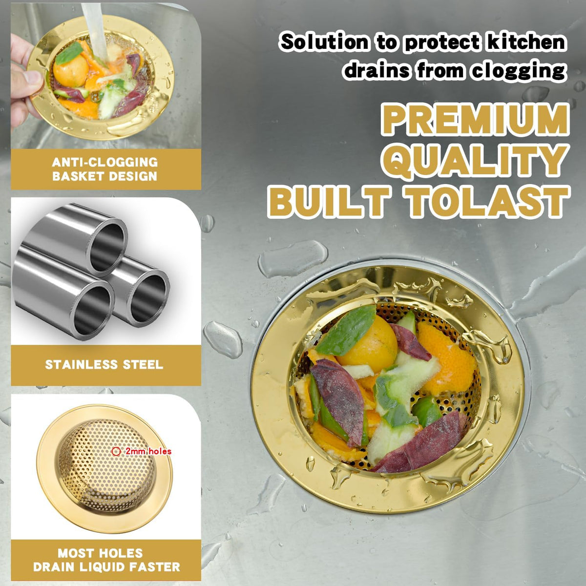 4.4" Kitchen Sink Strainer Stainless Steel Dual Mesh Drain Filter