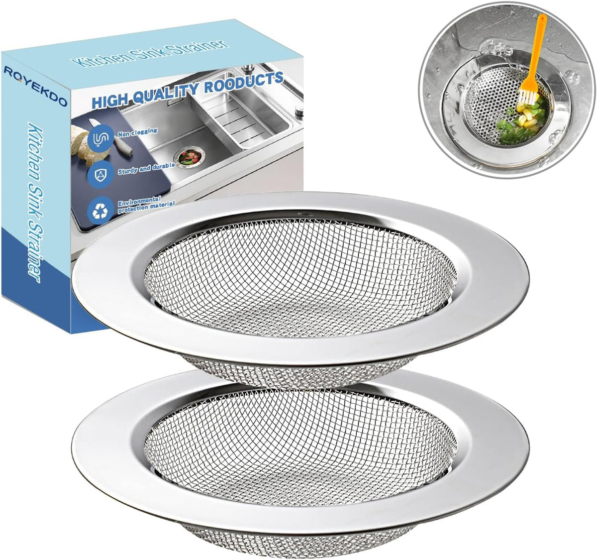 4.4" Kitchen Sink Strainer Stainless Steel Dual Mesh Drain Filter