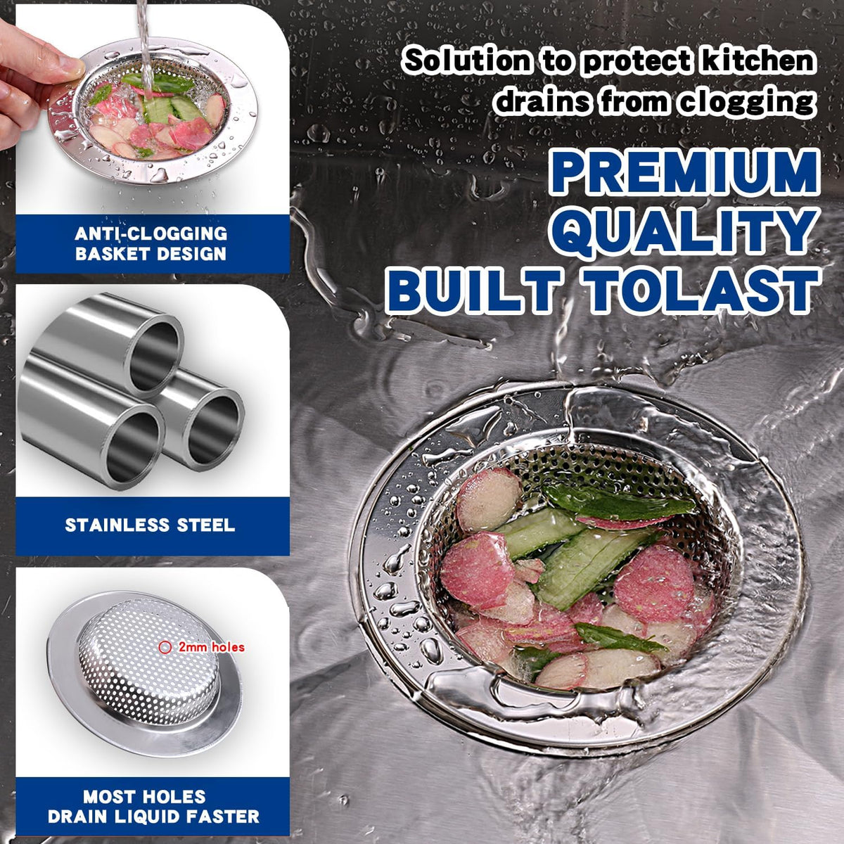 4.4" Kitchen Sink Strainer Stainless Steel Dual Mesh Drain Filter