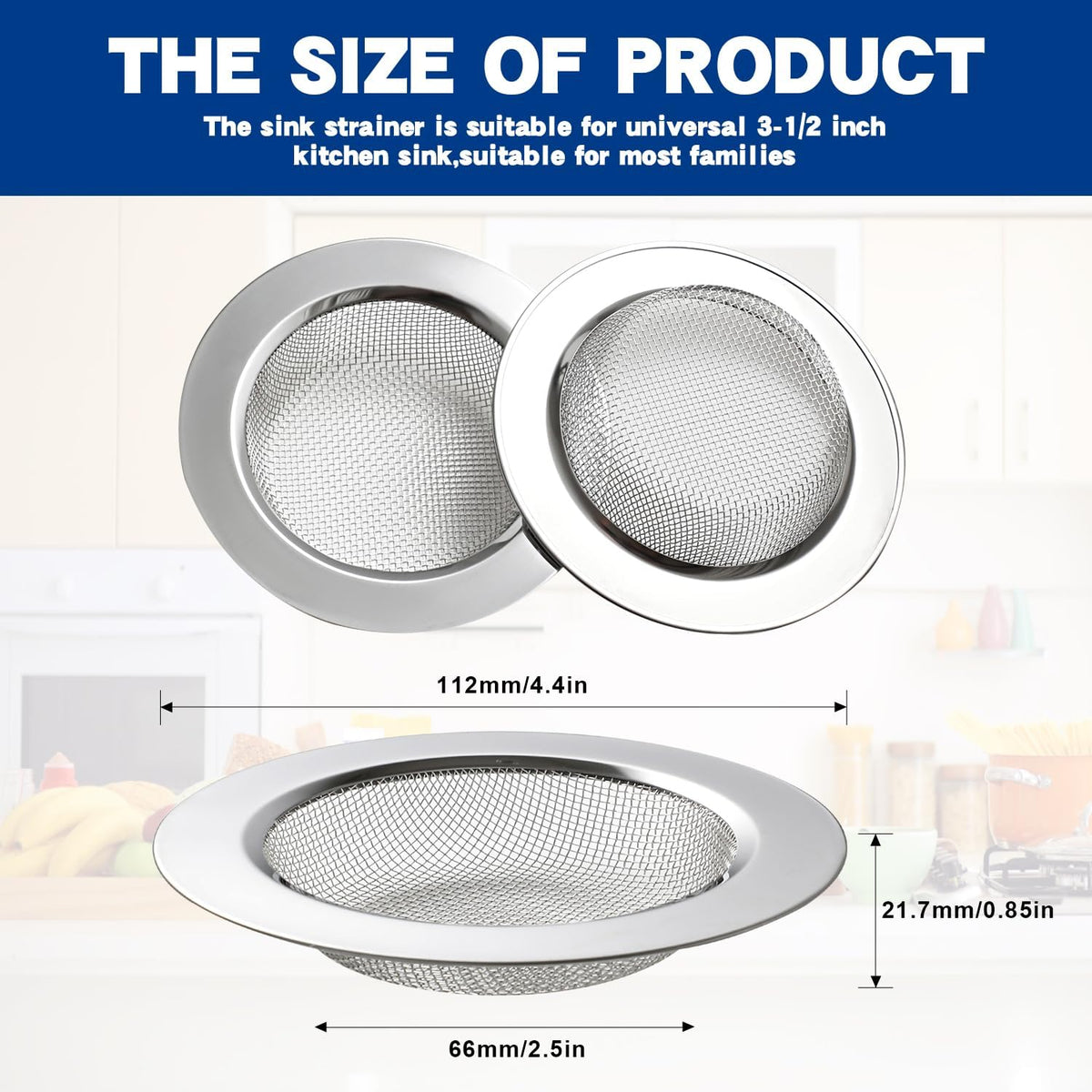 4.4" Kitchen Sink Strainer Stainless Steel Dual Mesh Drain Filter