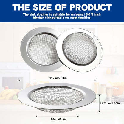 4.4" Kitchen Sink Strainer Stainless Steel Dual Mesh Drain Filter