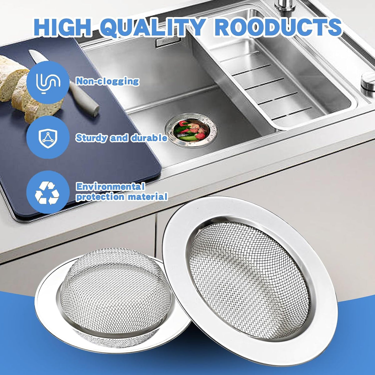 4.4" Kitchen Sink Strainer Stainless Steel Dual Mesh Drain Filter