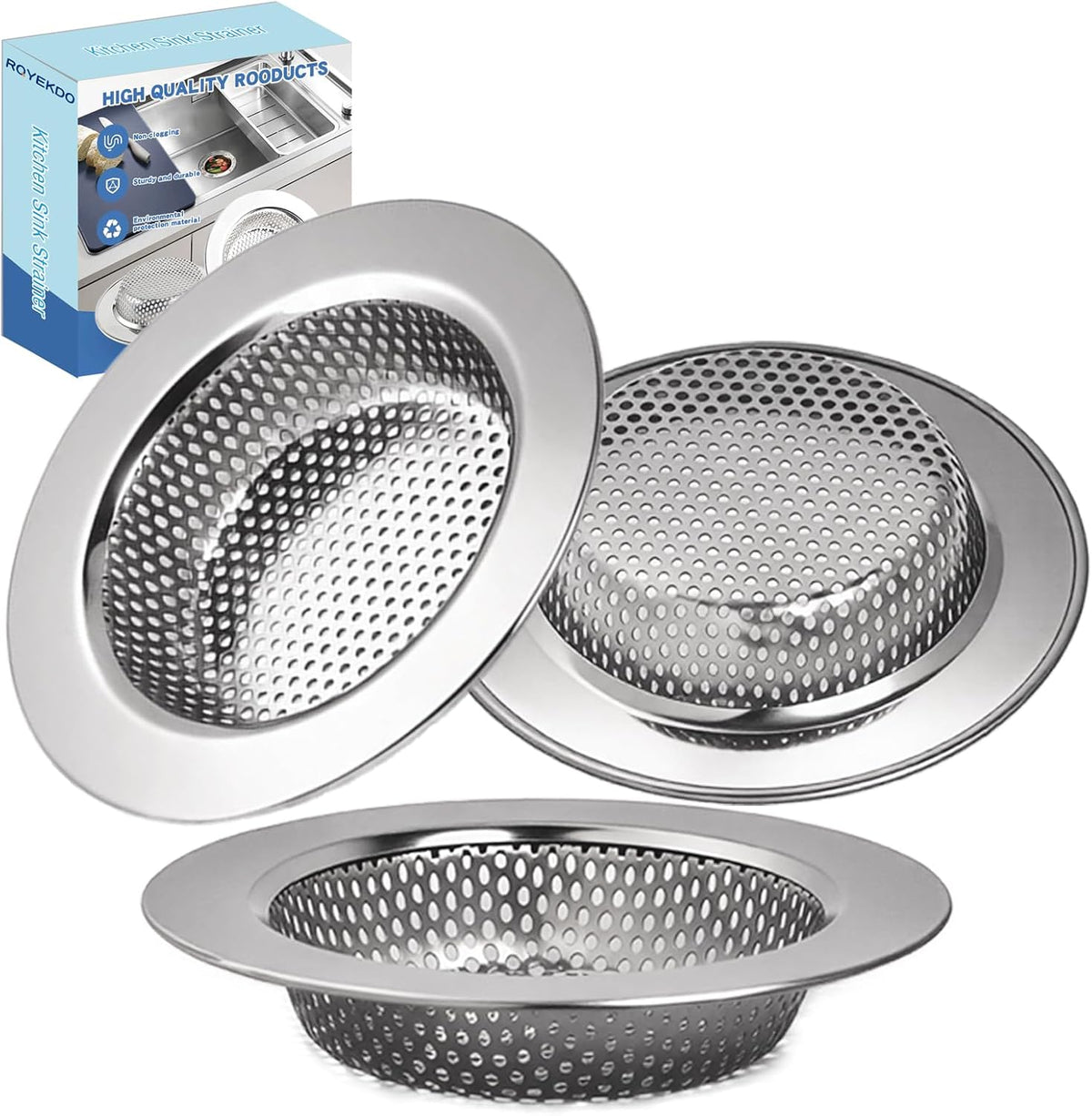 4.4" Kitchen Sink Strainer Stainless Steel Dual Mesh Drain Filter