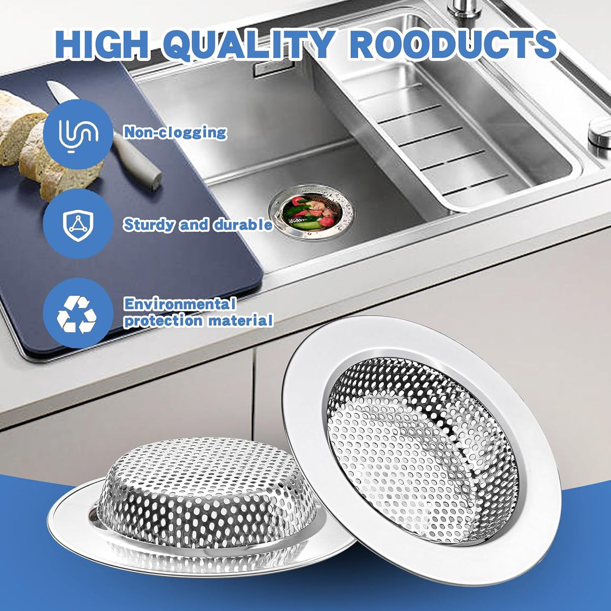 4.4" Kitchen Sink Strainer Stainless Steel Dual Mesh Drain Filter