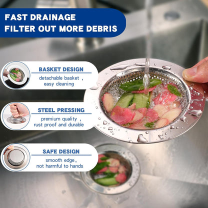 4.4" Kitchen Sink Strainer Stainless Steel Dual Mesh Drain Filter