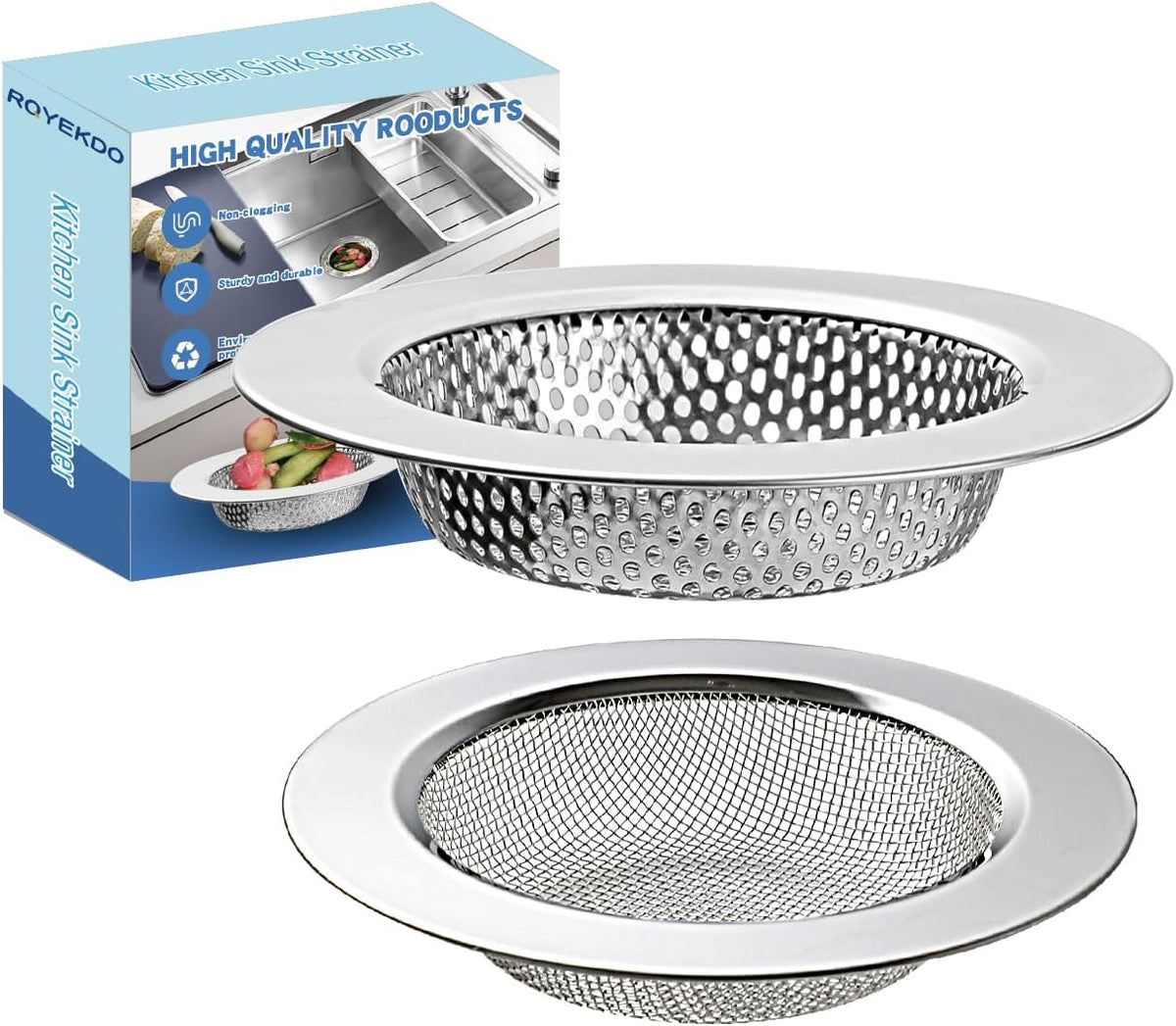 4.4" Kitchen Sink Strainer Stainless Steel Dual Mesh Drain Filter