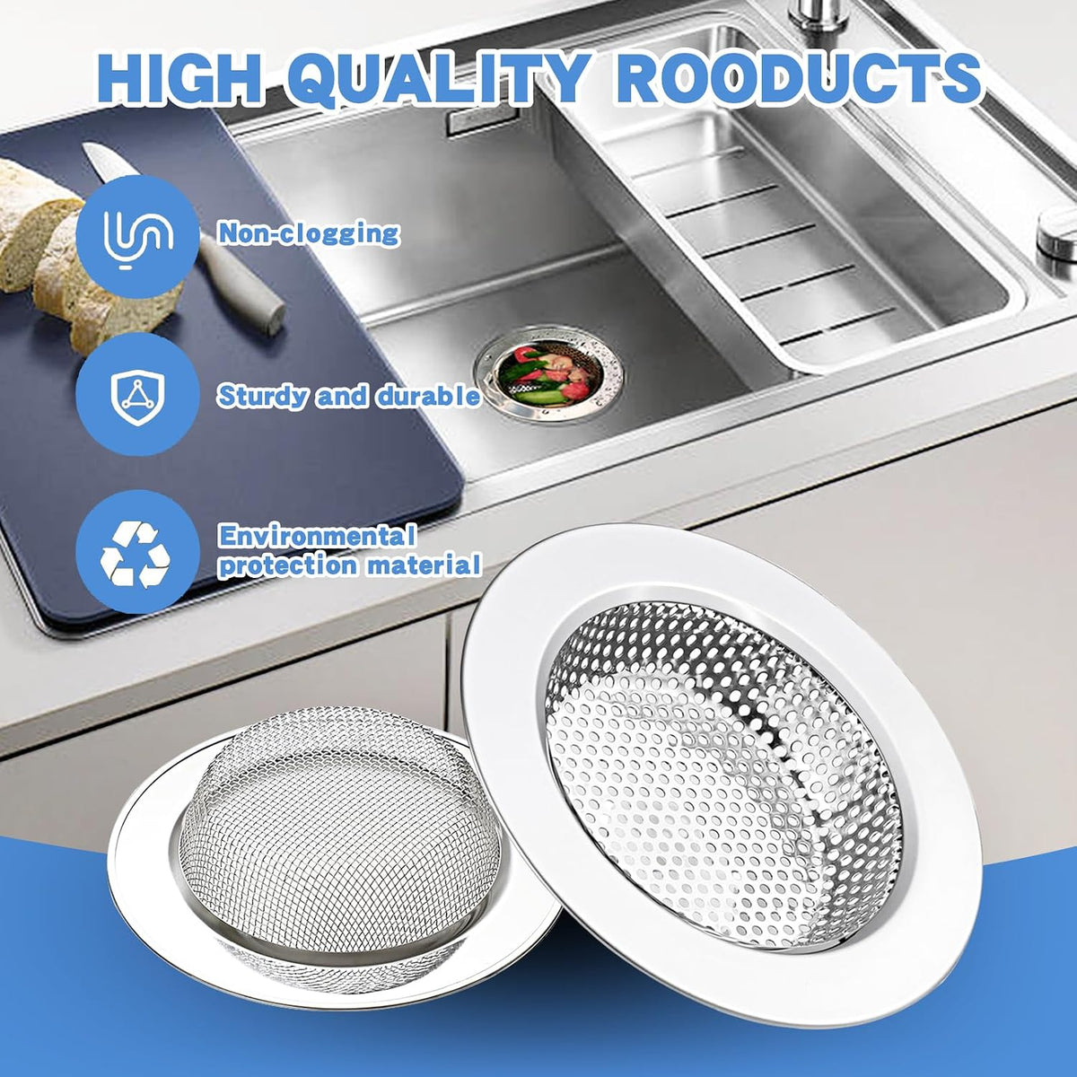 4.4" Kitchen Sink Strainer Stainless Steel Dual Mesh Drain Filter